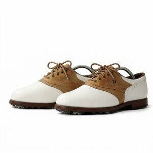 FootJoy Golf Shoes Womens 7M LoPro 98308 White Tan Wingtip Saddle